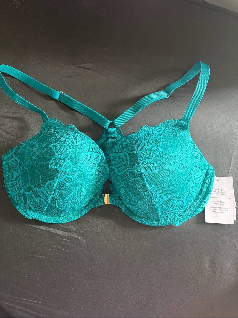 Auden NWT Teal Lace Push-Up Demi Front Closure Racerback Bra Size 34C